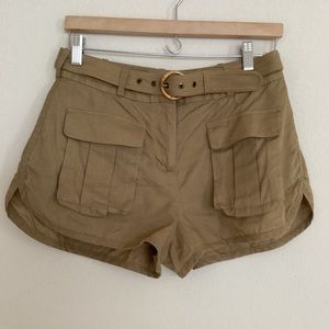 Zimmermann Brighton Cargo High Waist Brown/Khaki Belted Shorts SZ 1/ US4